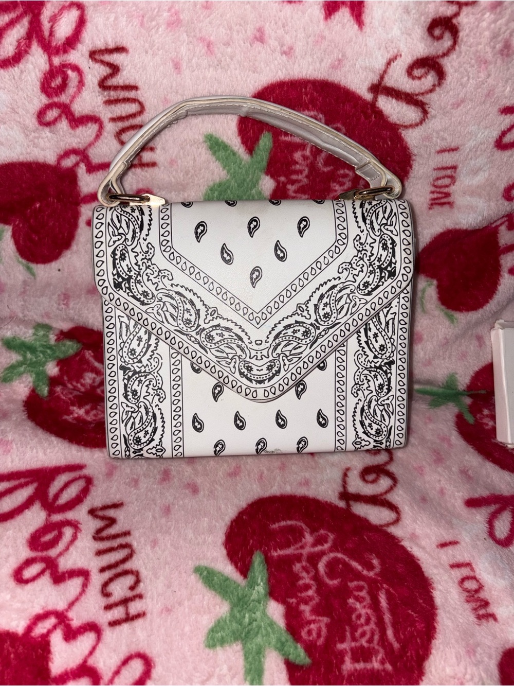 White Paisley Print Top-Handle Bag